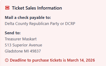 Delta County Republican Party Lincoln Day Dinner Ticket Sales Information 2026